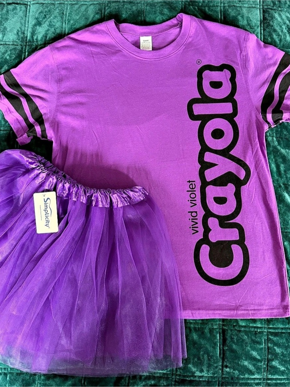 Ladies Purple Crayon Halloween Costume Graphic Top & Tulle Skirt Set Like New